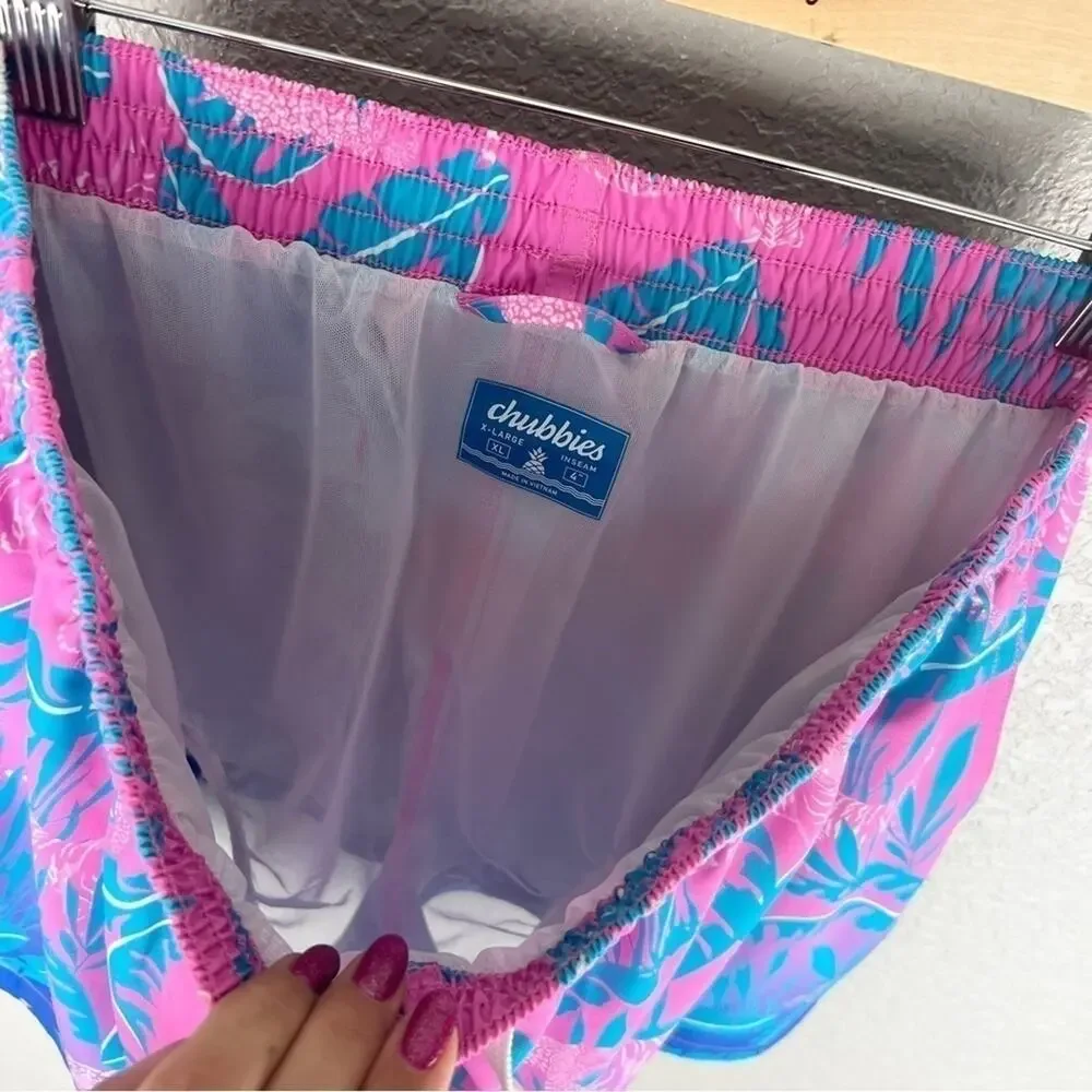 Chubbies The Hydrofoils Pink/Blue Jungle Lined Classic Swim Trunk 4
